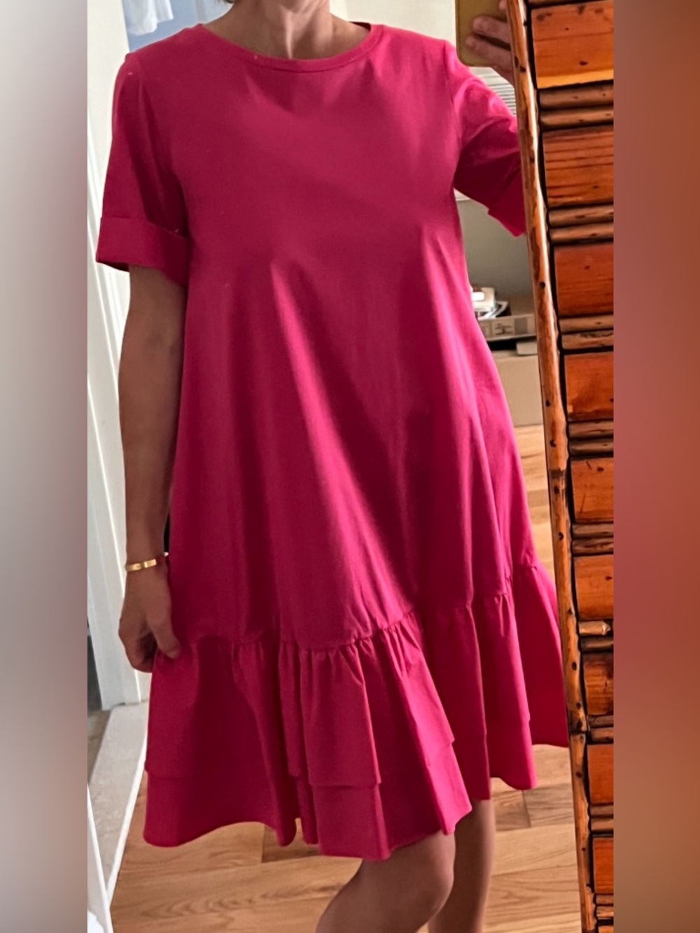 Weekend Max Mara Fuchsia Ruffled Short Sleeve Dress NEW